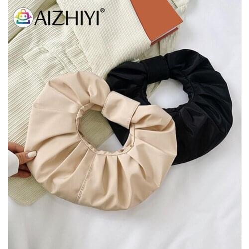 2021 Fashion Pleated Underarm Bag Casual PU Leather Round Women Solid Color Handbags Handbag Female Shopping Bag