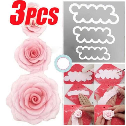 2020 New 3pcs/set Plastic 3D Rose Flower Cookie Cutter Mold Biscuit Sugarcraft Fondant Cake Baking Maker Cake Decorating Tools