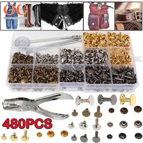 480PCS Leather Double Cap Rivets Metal Tubular Rivets for Leather Craft Repairs Decoration with Punch Pliers Fixing Tools rivets