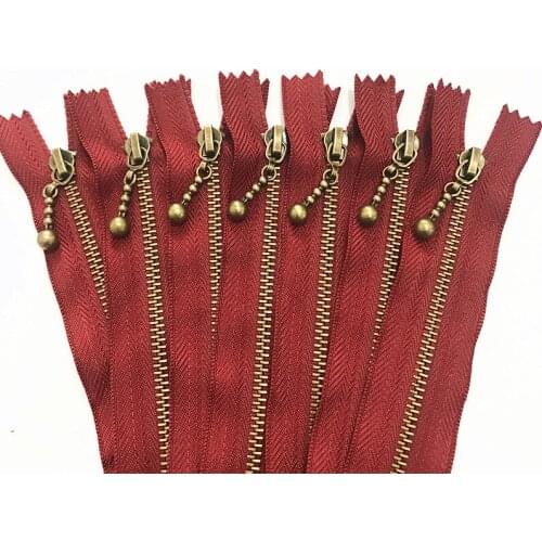 5pcs wine red 3# (20-50cm) 8-20inch Round bead modeling copper zipper metal zipper