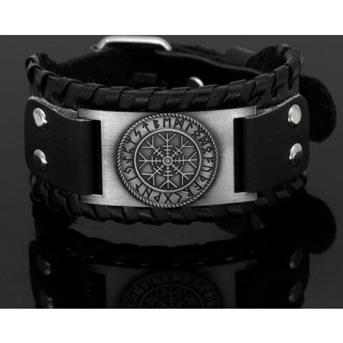 Viking snowflake Bracelet mens jewelry Nordic Viking Vegvisir Compass Bangles Nordic Runes Leather Bracelet