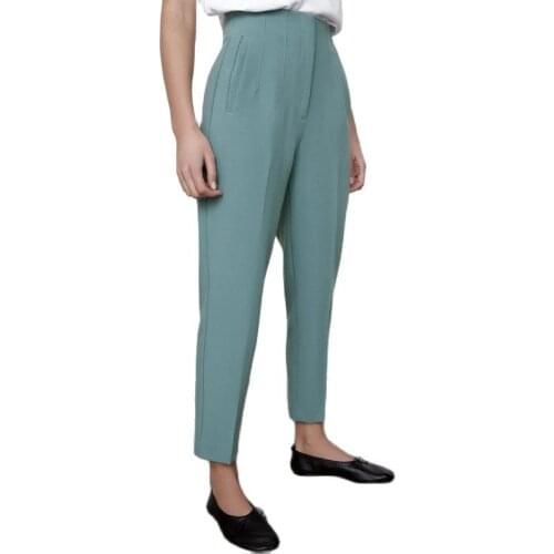 2021 New Summer Fashion Women Business High Waist Work Pants OL Office Lady Candy Colors Green Sim Fitness Pencil Trousers Suit