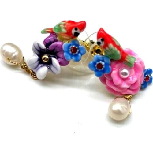 CSxjd New Handmade Enamel Glaze colored bird flowers Earring Jewelry For Party
