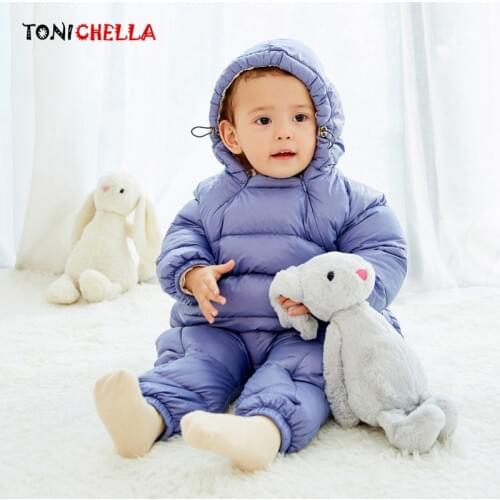 Baby Snowsuit Padded Keep Warm Outwear Kids Winter Jumpsuit Newborn Parkas Hooded Long Sleeve Soft Infant Snow Wear CL5602