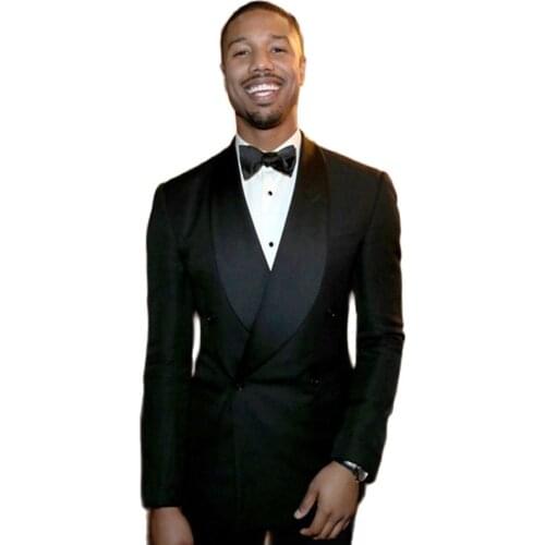 Elegant Black Double Breasted Men Suits Blazer With Pants 2018 Stylish Big Shawl Lapel Men Suit Slim Fit Terno Masculino 2 Piece