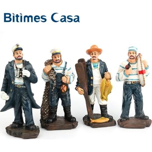 Bitimes Fine Resin Sailor Figurine Captain Fisherman Statue Ornament Marine Crew Navy Figurines Home Decoration