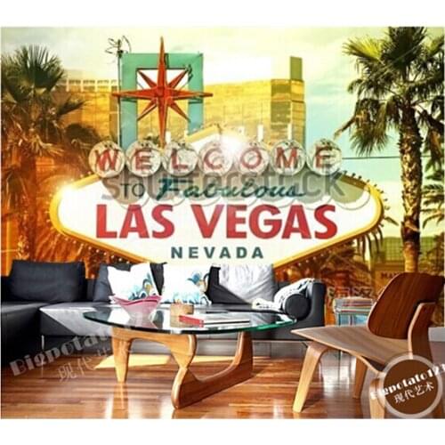 Custom photo wallpaper, Welcome to Fabulous Las Vegas large mural vinyl wallpaper Papel de parede for the living room TV wall