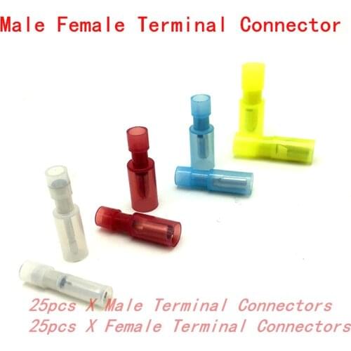 FRFNY+MPFNY 25set/lot 50pcs Male Female Connector Crimp Terminal Red Electrical Wire Terminals Nylon Bullet ConnectorFRFNY+MPFNY