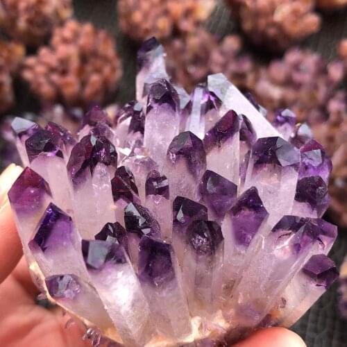 Hot day crystal cluster, purple crystal mineral processing from