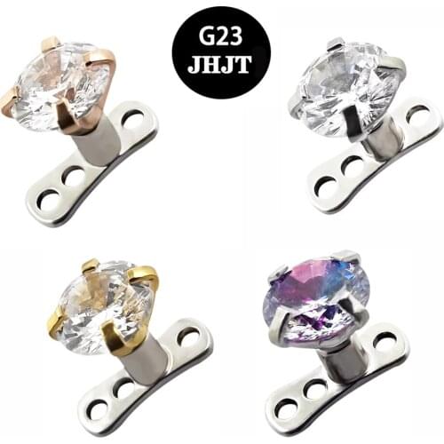 JHJT 1/4pcs Titanium Micro Dermal Anchor Base with CZ Gem Top Skin Diver Surface Piercing Micro Dermal Piercing Body Jew