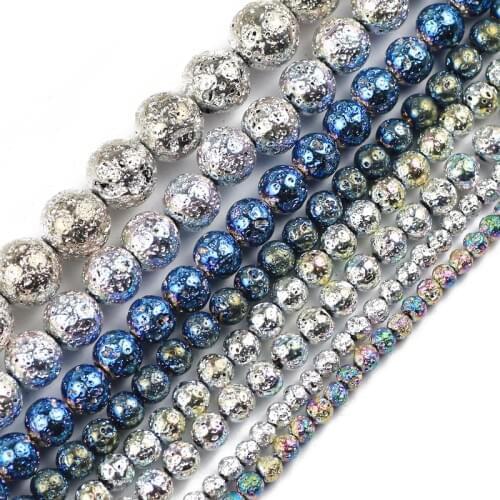 JHNBY Blue,Yellow,Green Lava volcanics Natural Stone 4/6/8/10/12MM Round Spacers Loose beads for Jewelry making DIY bracelets