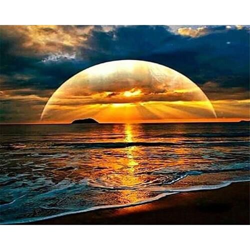 Painting By Numbers DIY Dropshipping 50x65 60x75cm Sea sunset under Huang Kun Scenery Canvas Wedding Decoration Art picture Gift