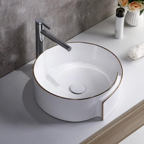 White thin edge round above counter basin ceramic household balcony washbasin special-shaped curled edge art basin washbasin
