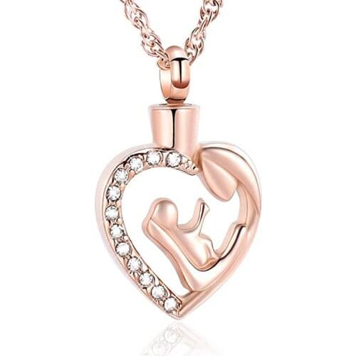 Cremation Jewelry Crystal Heart Urn Necklaces for Ashes Keepsake Memorial Jewelry for Women Baby in Mom Arms Heart Urn for Mothe