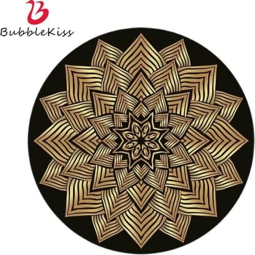 Bubble Kiss Soft Polyester Round Carpet Golden Geometric Flowers Carpets For Living Room Area Rugs For Bedroom Home Decor Carpet