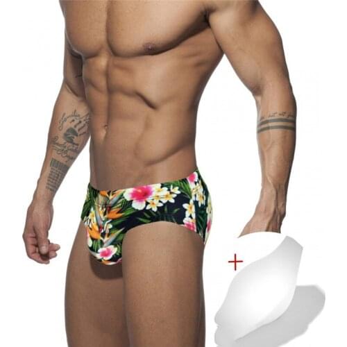 Printed Bathing Suit Swimming Briefs Quick Drying Swimsuit Sexy Padded Swimwear Men Summer Mens Swim Trunks Low Waist Beachwear