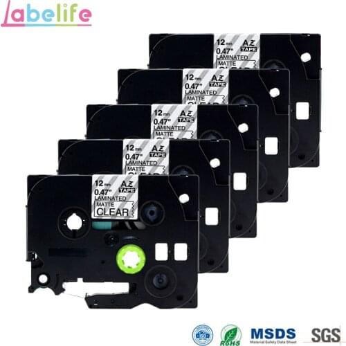 Labelife 5 Pack tze tz tape Tze-M31 12mm*8m Black on Matte Clear tze M31 tzM31 TzeM31 Compatible for Brother P-touch Label Maker