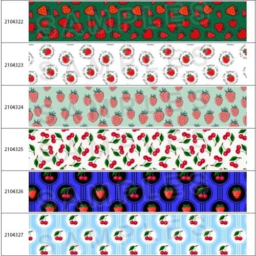 10yadrs Tape Fruit Double Cherries Designs Printed Grosgrain / Satin Ribbons