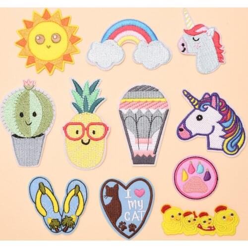 Summer slippers Hot Air Balloon Patches sunlight Embroidery Ironing On Cat Animal Appliques for Clothes DIY T-Shirt decoration