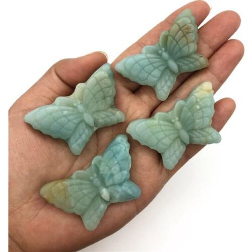 Cute Natural Amazonite Butterfly Sky Blue Hand Carved Polished Crystal Butterfly Shaped Stones Natural Quartz Crystals