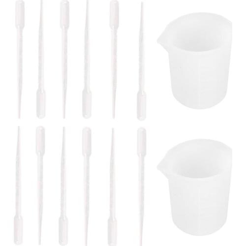 14Pcs Silicone Measuring Cups Plastic Dropper Set for Pendants Earrings Bracelets Necklace Jewelry Making Resin Casting Tools