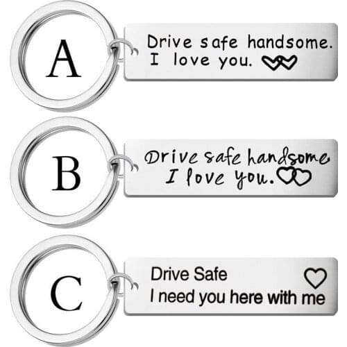 New fashion white rings for keys simple lettering Drive Safe handsome I love you stainless steel family trinket