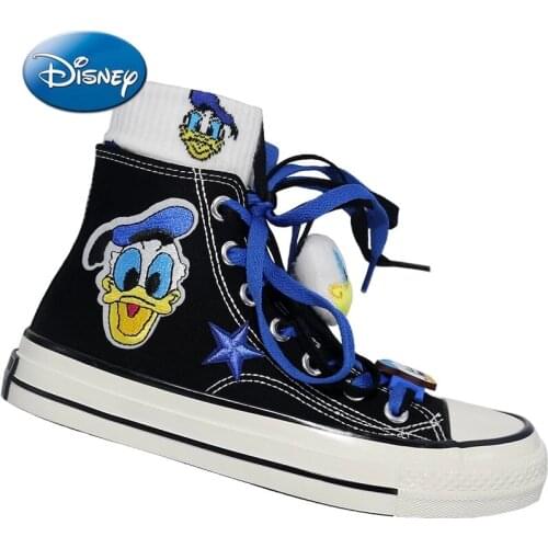 Original Disney Limited Edition Donald Duck Hand-painted Men and Women Couple High-top Canvas Shoes Casual Sneakers
