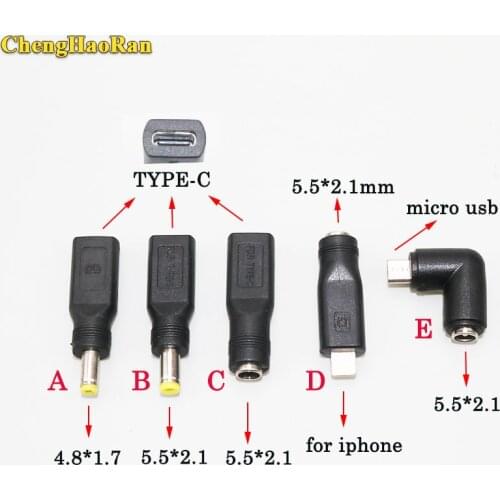 ChengHaoRan DC Type-c female to 5.5*2.1 female/4.8*1.7/5.5*2.1 mm male 5.5*2.1 to micro usb/type-c /for iphone Power Connector