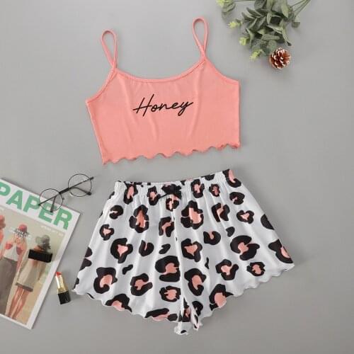 Womens Sleepwear Cute Cartoon Print Short Set Pajamas for Women Pajama Set Sweet Short Sleeve V-Neck & Shorts Summer Pijama