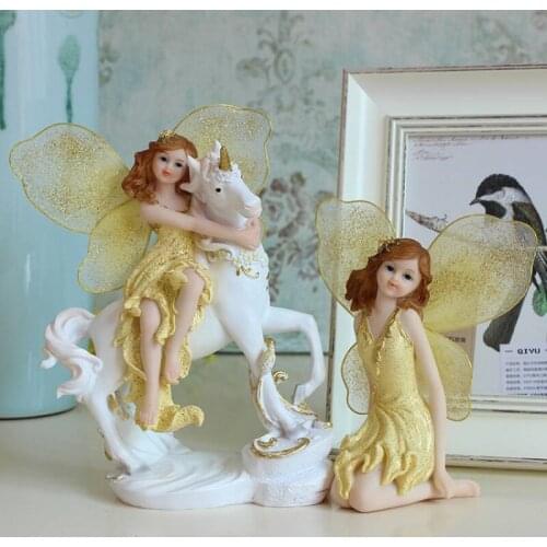 RESIN MAGIC UNICORN HORN ANGEL FIGURINE FLOWER HORSE CRAFT MINIATURE VINTAGE HOME DECOR DECORATION R4538