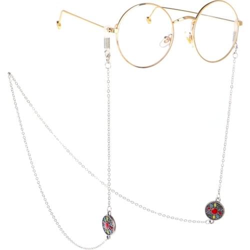 Simple new sun flower girl sun glasses chain silver glasses rope