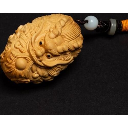 Boxwood 6cm Chinese Dragon Sculpture Wood Statue Lucky Chinese Dragon Feng Shui Pendant Home Decor