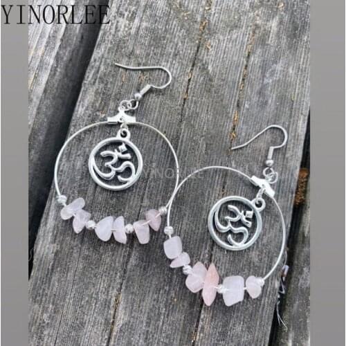 Hoop Quartz and Rainbow Om In Rose Bohemia Earrings Stars Dangle Witch Jewelry Healing Halloween Statement Jewelry Women Gift