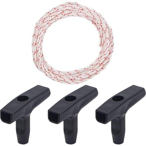 Recoil Starter Rope 10-Meter 3.0 mm Pull Cord with 3 Pieces Starter Handle Black for Lawnmower