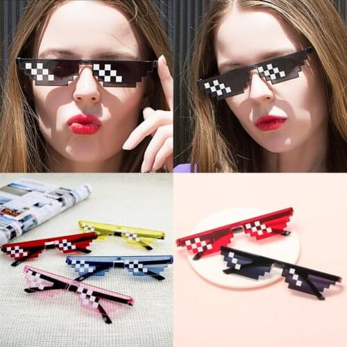 Thug Life Mosaic Glasses Cycling Sunglasses Men Women 8 Bit Coding Pixel Trendy Cool Super Party Funny Vintage Shades Eyewear
