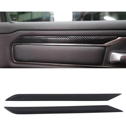 Car Styling 2PCS ABS Carbon Fiber Interior Door Decorative Strips Cover Trim for Dodge Ram 1500 2019 2020 Accessories