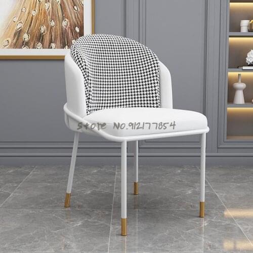 Light luxury dining chair home back chair fabric minimalist makeup chair modern minimalist Italian houndstooth dressing stool No