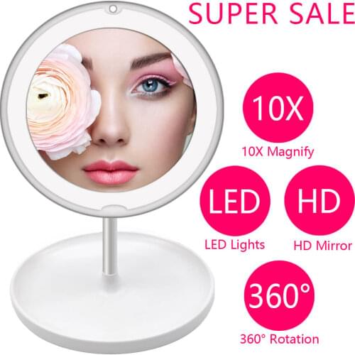 10X Magnifying LED Light Makeup Mirror Lamp Magnifier Battery Portable Hand Vanity Glass Make Up Mini Cosmetic Suction Cup Tool