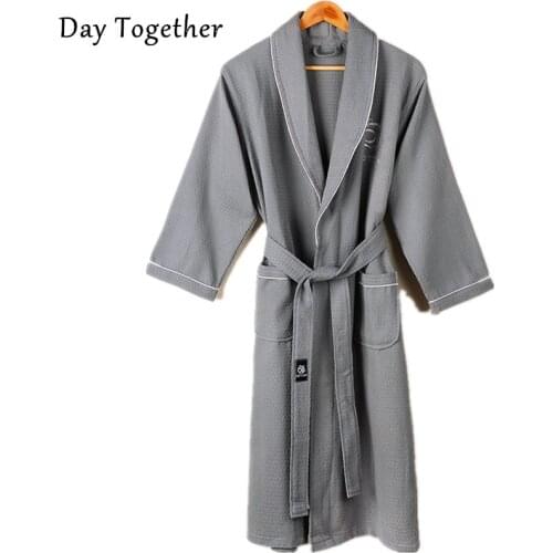 Waffle 100% Cotton Bathrobes men and women Couples Kimono Long-sleeve Soft Terry Bath Robes Hotel Ladies Robes Dressing Gown