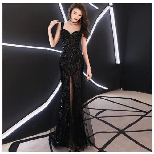 Sexy Robe De Soiree Formal Dress Sequined V Neck Sleeveless Elegant Evening Dresses Luxury Club Party Vestidos