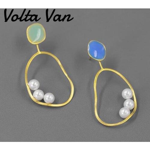 Volta Van 925 Sterling Silver Drop Earrings Pendientes Plata Shell Beads Epoxy Fine Jewelry 2021 New Geometric Concise Earrings