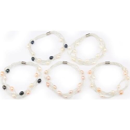 100% Natural Freshwater Pearl Bracelets Natural Pearl Bracelet for Women Cuff Bangles Wrap Beads Bracelet 5-6mm
