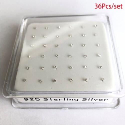 1.5mm clear crystal 925 sterling silver nose stud straight fashion women pircing delicate nose piercing jewelry 36pcs/pack