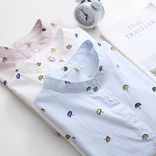 Cotton 100% Printed Women Shirts Summer New 2021 Casual All Match Preppy Style Female Outwear Tops