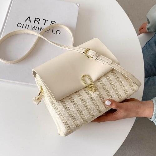 Panelled Strip Design Pu Leather Crossbody Bags for Women 2021 Summer Fashion Wild Shoulder Bag Travel Handbags and Purses