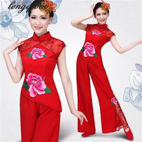 2019 new womens national Yangko dance drums costumes fan dance short-sleeved performance suit TB713