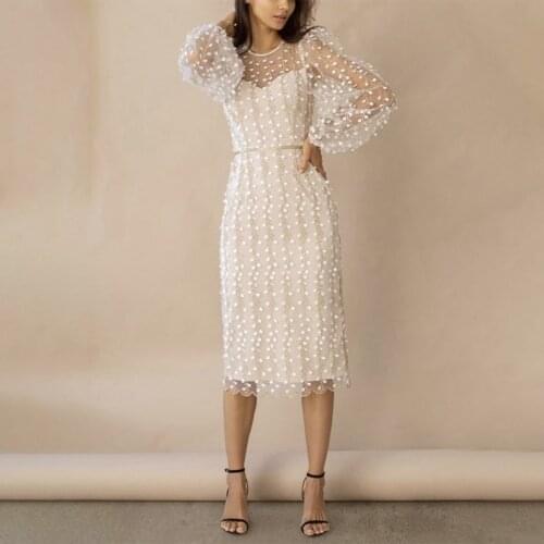 Womens Embroidery Floral Print Mesh Dress Female Long Sleeve O-neck Midi Dresses 2021 Summer Elegant Party Lady Vestidos