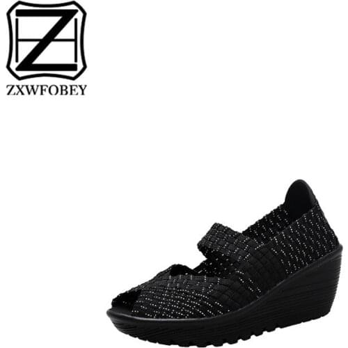 ZXWFOBEY women summer shoes 2019 women platform sandals shoes women woven shoes ladies flat middle heels wedge beach sandals