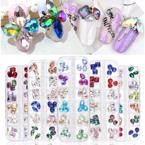 1 Box AB Colorful Nail Rhinestone Waterdrop Horse Eye Square Designs Multi-size Shape Manicure DIY Nail Art 3D Decoration 36pcs