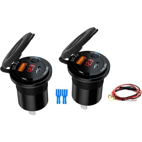 12V USB PD Charger Socket with LED Display&Power Switch 20W 3.4A Car Charger Adapter Universal Truck for Phone Tablet